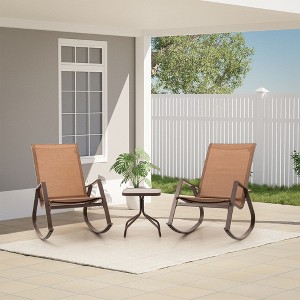 Pellebant 3 PCS Patio Bistro Set, Rocking Chairs with Tempered Class Coffee Table Side Table - 1 of 4