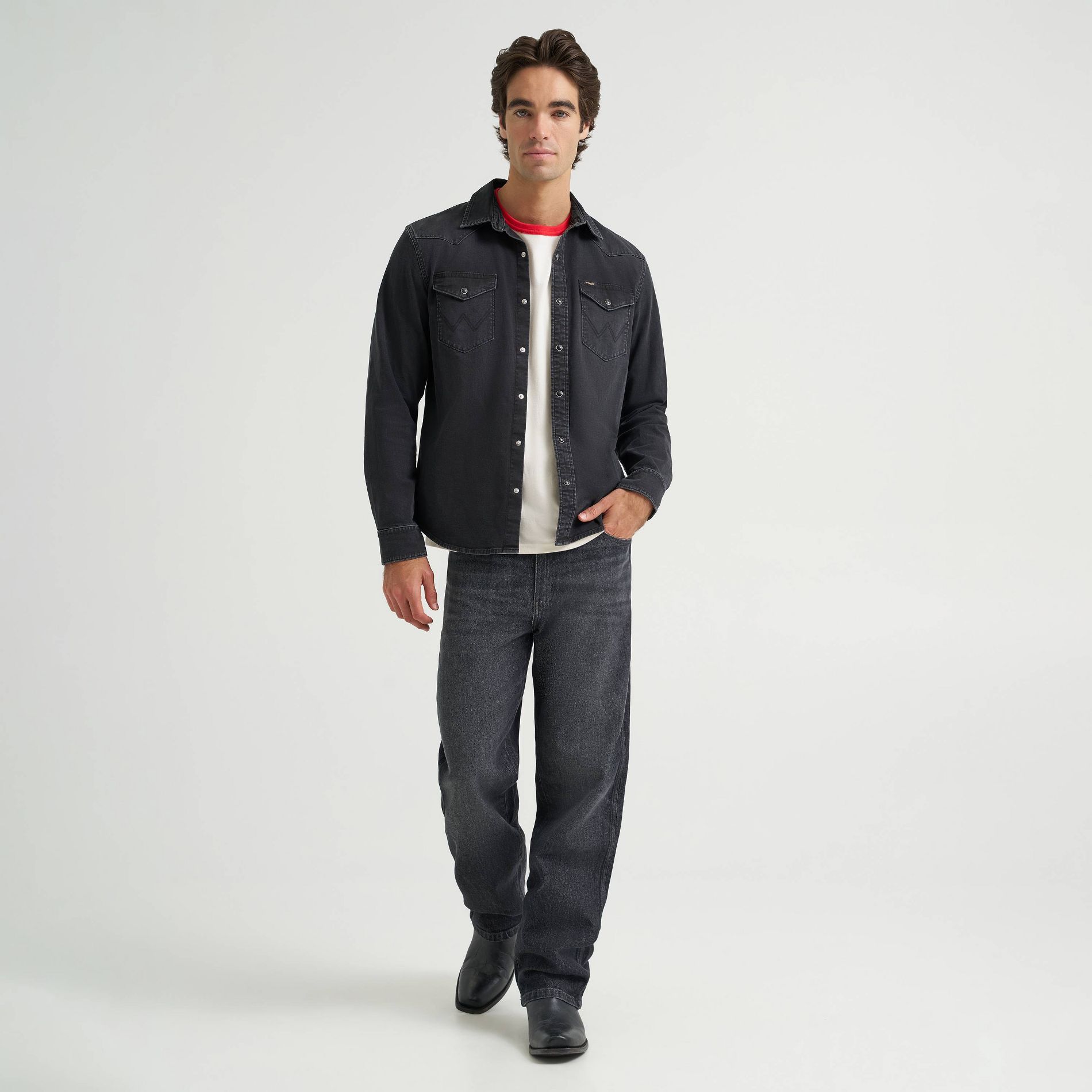 Wrangler Men's Blackout Iconic Long Sleeve Denim Shirt - Black M