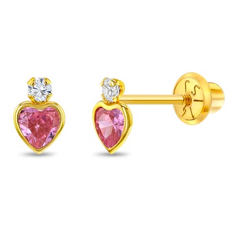 Girls' Royal Heart Cz Screw Back 14k Gold Earrings - In Season Jewelry ...