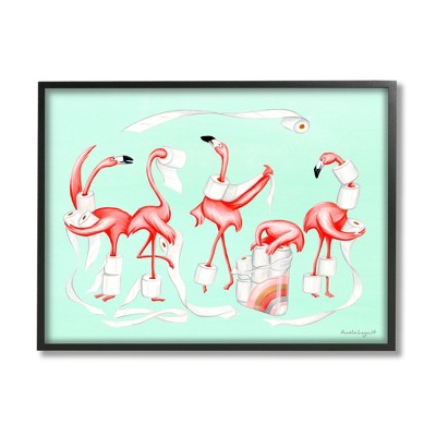 Stupell Industries Silly Flamingos Toilet Paper Framed Giclee Art