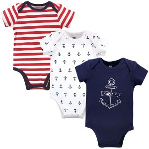 Hudson Baby Infant Boy Cotton Bodysuits 3pk, Captain - 1 of 4