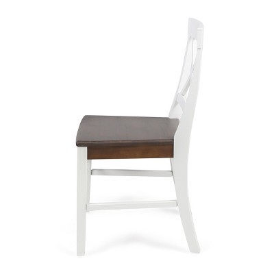 Rustic Acacia Wood Dining Chairs in White and Walnut, Set of 2