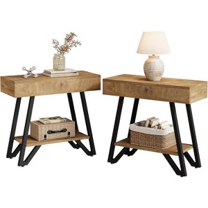 Lantine End Side Table for Living Room, Narrow Couch Side Table, Small Bedside Nightstand for Bedroom, Small Spaces, Natural - 1 of 4