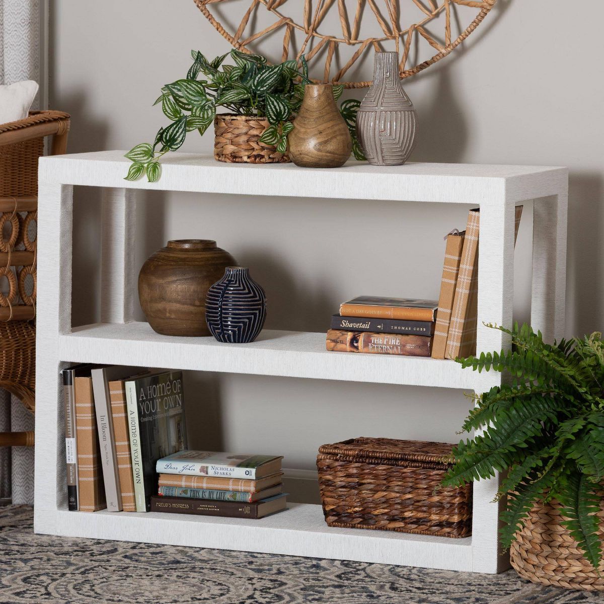 bali & pari Oaklynn Natural Grasscloth Bookshelf White