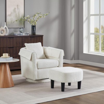 Aukfa Modern Swivel Accent Chair & Ottoman Set - Chenille Barrel Armchair with Removable Pillow ,2 Armrest Covers for Living Room, Bedroom