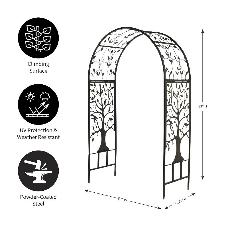 Plow & Hearth - Wide Arch Metal Garden Arbor with Tree of Life Design, 3 of 8