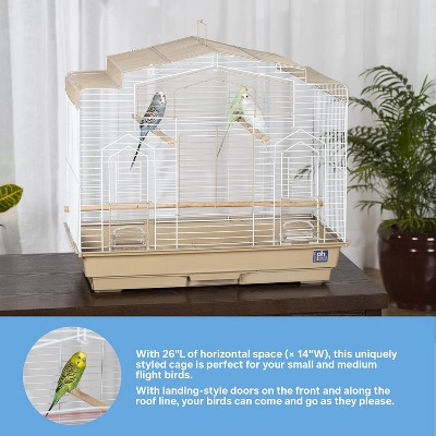 Barn Style Brown and White Bird Cage with Perch