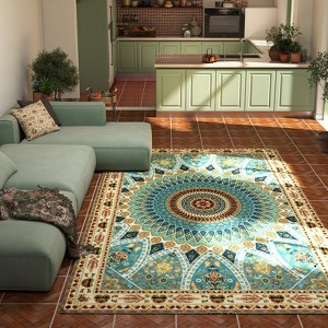 5x7ft Vintage Floral Washable Area Rug, Non-Slip Low Pile Polyester Carpet for Living Room & Bedroom - 1 of 4