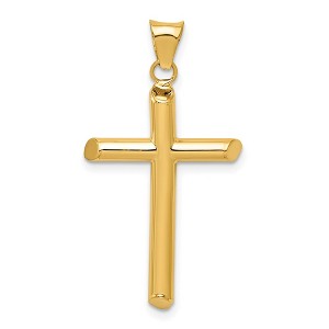 Black Bow Jewelry 14k Yellow Gold Beveled Edge Hollow Tube Cross Pendant - 1 of 4