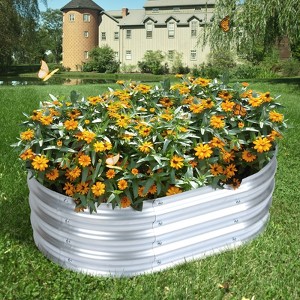 Aoodor Galvanized Raised Garden Bed Kit, Outdoor Garden Planter Oval Large Boxes for Vegetables, Flowers, Herbs - Silver - 1 of 4