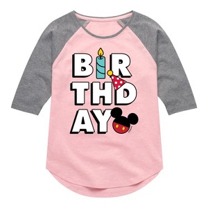 Girls' - Disney - Mickey Birthday Icons Shirt Tail Raglan Graphic T-shirt - 1 of 4