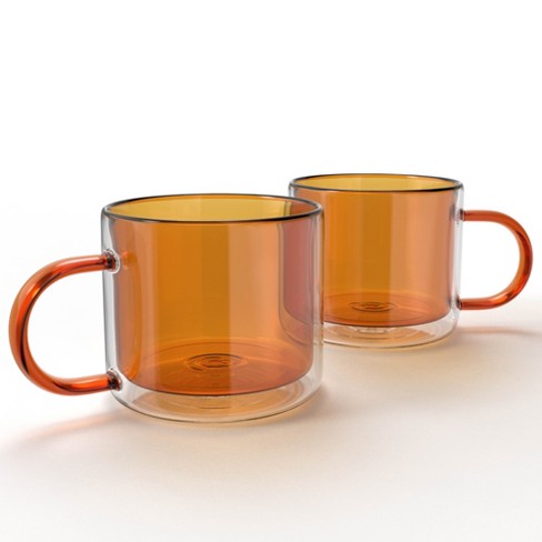 Elle Decor Double Wall Coffee Cups, Set Of 2, Cute Coffee, Tea, And Milk Glass  Mugs With Handle, Insulated Espresso Cup, 10-ounce, Amber : Target