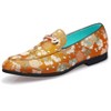 Santimon Men's Floral Brocade Loafers with Gold Buckle Stylish Slip-on Dress Shoes Orange - 2 of 4