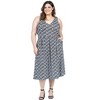 24seven Comfort Apparel Plus Size Midi Length Black Geo Print Sleeveless Pleated Pocket Dress - 4 of 4