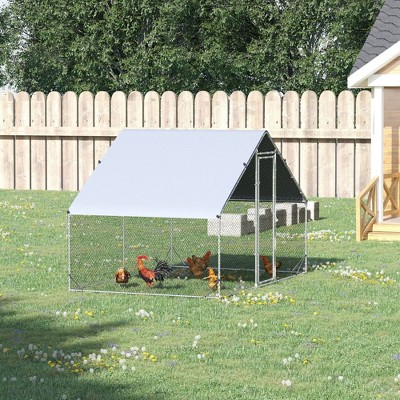 Large Silver Metal Chicken Coop with Roof Cover