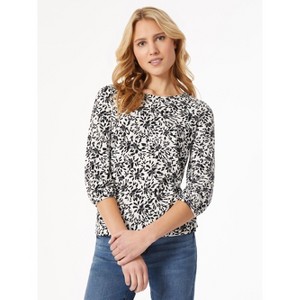 Jones New York Puff Sleeve Printed Moss Crepe Top - 1 of 3