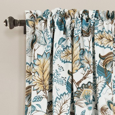 Cynthia Jacobean Turquoise and Neutral Polyester Room Darkening Curtains