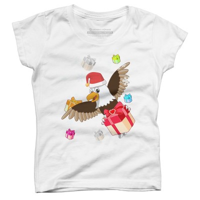 Girl's Design By Humans Santa American Bald Eagle Christmas T-Shirt By thebeardstudio T-Shirt