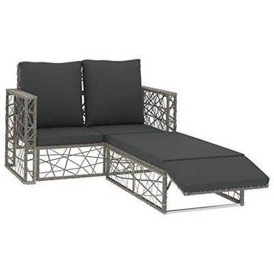 vidaXL Patio Lounge Set, 2-Piece Outdoor Furniture Kit with Cushions, Weather-Resistant and Waterproof PE Rattan, Modular and Lightweight