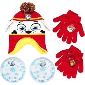 Nicklelodeon Paw Patrol Boy's Winter Hat and 2 Pair of Gloves (Toddler/Little Boys) Size Age 4-7, Paw Patrol Marshall Glove with Handwarmers - 1 of 4