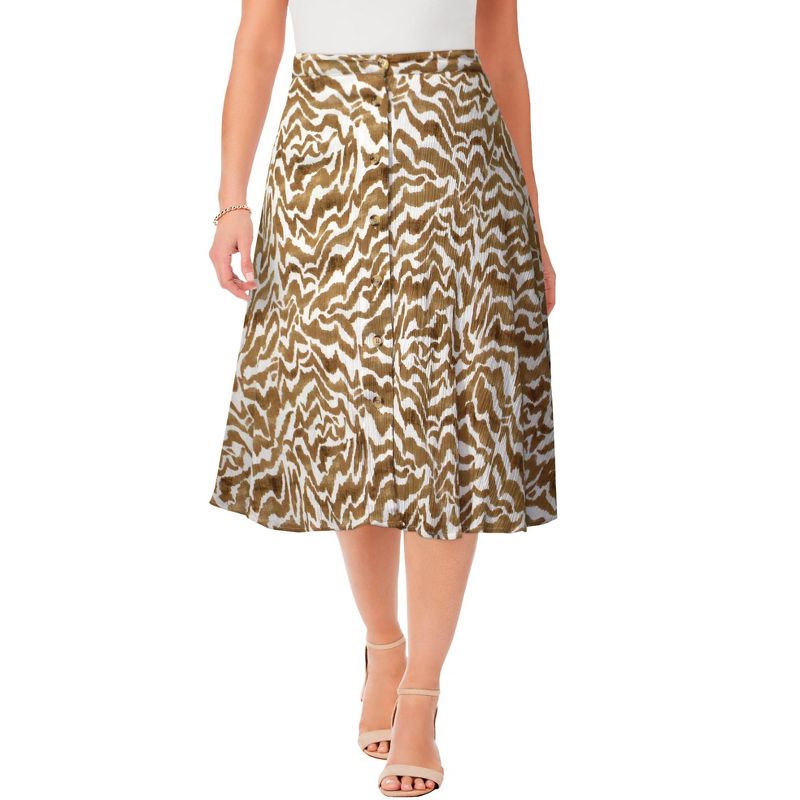 Jessica London Women's Plus Size Button-Front Gauze Midi Skirt, 1 of 2