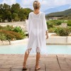 Anna-Kaci Swim Women's Mesh Knit Cover-Up with Tassel Hem and V-Neck Design- One Size Fits Most, White - 2 of 4