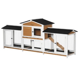 90.5" Wooden Rabbit Hutch Bunny Cage Pet Playpen House Enclosure with Double Side Run Boxes, No Leak Tray, Ramp, for Rabbits, Chickens, Ducks - 1 of 4