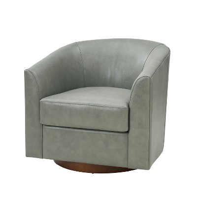 Molly Modern 360-degree Swivel Barrel Genuine Leather Chair with Solid Wood Base|ARTFUL LIVING DESIGN