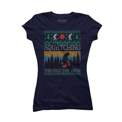 Junior's Design By Humans Christmas Retro Sasquatch Vintage Bigfoot Ugly Christmas Sweater By pahari T-Shirt