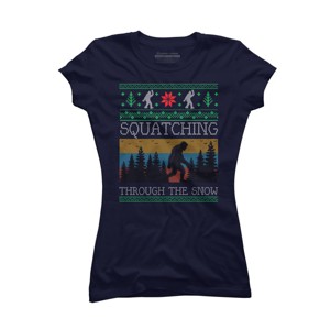 Junior's Design By Humans Christmas Retro Sasquatch Vintage Bigfoot Ugly Christmas Sweater By pahari T-Shirt - 1 of 3