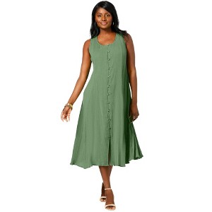 Jessica London Women's Plus Size Petite Button Down Gauze Dress - 1 of 4