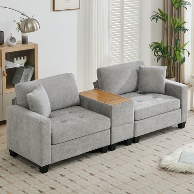 Hyleory Chenille Sectional Sofa,Indoor Furniture Convertible Modular Corduroy Sectional Sofa with a Optional coffee table