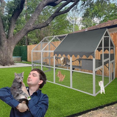 Cat cage box lovely house cute pet play speace Wooden White Big for backyard