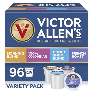 Victor Allen's Coffee Variety Pack (Morning Blend, 100% Colombian, Donut Shop Blend, and French Roast), 96 Count - 1 of 4