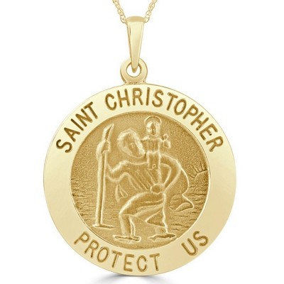 Pompeii3 14k White or Yellow Gold Gold St. Christopher Medal Pendant 1" Tall 6.3 Grams