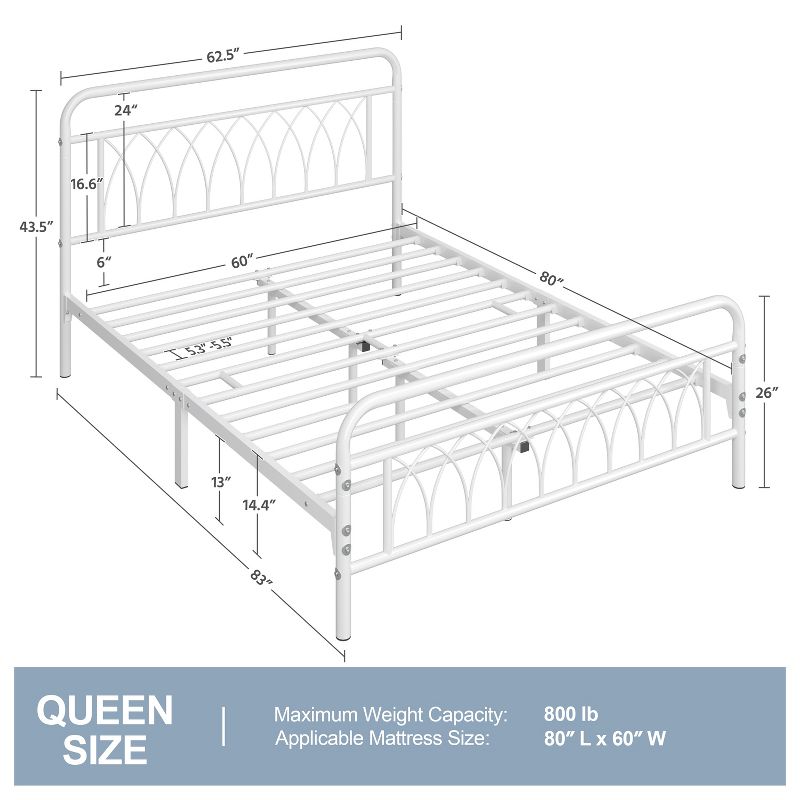 Yaheetech Metal Platform Bed Frame with Petal Accented Headboard and Footboard, 3 of 8