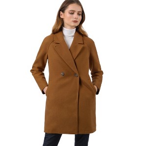 INSPIRE CHIC Women's Notched Lapel Double Breasted Raglan Sleeve Winter Coat - 1 of 4