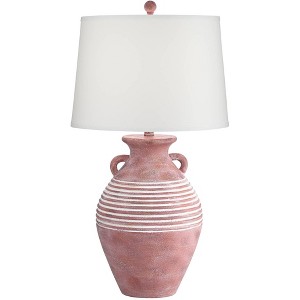 John Timberland Sierra Rustic Table Lamp Southwest 30" Tall Red Brown Sandstone Linen Drum Shade for Bedroom Living Room Bedside Nightstand Office - 1 of 4