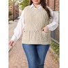 Women's Plus Size Knitted Crew Neck Sleeveless Casual Sweater Vest with Pocket - Agnes Orinda - 2 of 4