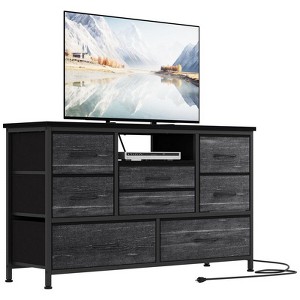 Coolmee 8 Drawer Fabric Dresser TV Stand, Dresser for Bedroom with Power Outlets & LED Lighting for 55 inch TVs, Wide Storage Console Table - 1 of 4