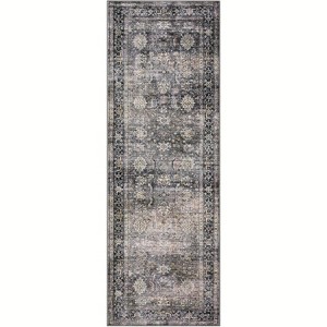 Vintage Distressed Runner Rug, Washable Non-Slip Floral Print Low Pile Carpet for Hallway, Kitchen, Bedroom - 1 of 4