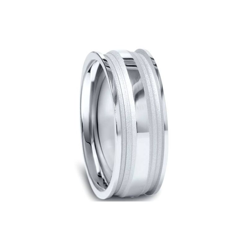 Pompeii3 8mm Mens Hand Carved Comfort Fit Wedding Band 10K White Gold, 1 of 4