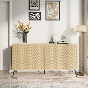63" Modern Sideboard Buffet Cabinet with Honeycomb Doors and 4 Adjustable Shelves for Dining Room or Entryway-Baofuwish - 1 of 4