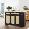 Rattan Rolling Kitchen Cart with Drop Leaf & Hidden Trash Bin. 53" Wide Island with Storage Doors, Drawers & Spice Rack, Saves Space. - 2 of 4