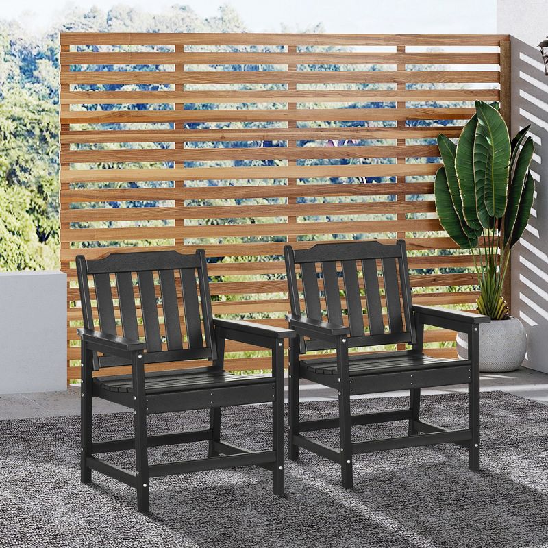 Outsunny 2 Piece HDPE Patio Furniture, Outdoor Chair Set with Armrests and Slatted Back, Garden Chair for Lawn, Poolside, Backyard, Black, 3 of 7