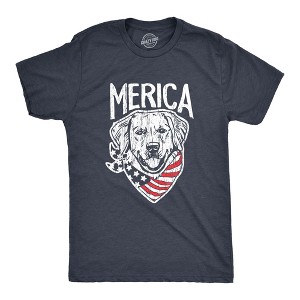 Mens America Dog T Shirt Funny USA Flag Bandana Pet Puppy Lover Tee - Crazy Dog Men's T Shirt - 1 of 4