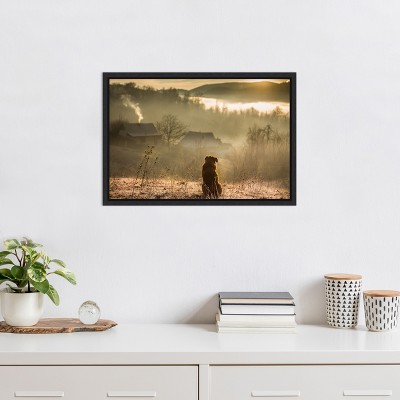 Tranquil Country Scene Dog Framed Canvas Art Print