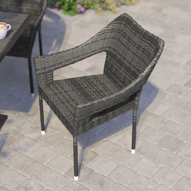 Flash Furniture Ethan Set of 4 Commercial Grade Stacking Patio Chairs, All Weather PE Rattan Wicker Patio Dining Chairs, 5 of 12