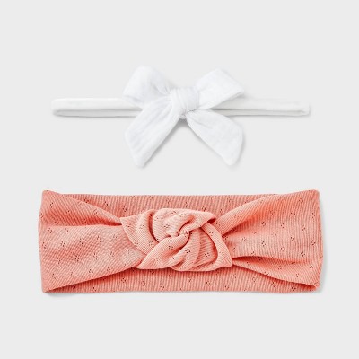 Image of Baby Girls' 2pk Knit Gauze Headwrap - Cloud Island™ Pink 0-12M