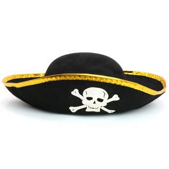 Skeleteen Childrens Tri Corner Pirate Costume Hat - Black and Gold